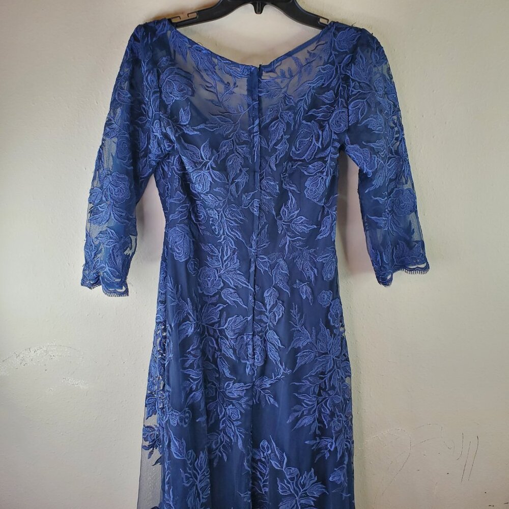 La Femme Womens Navy Floral Embroidered Mesh A-Line Gown Sz 6 - Picture 8 of 11